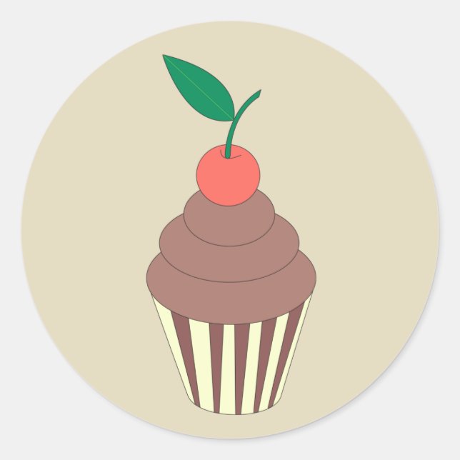 Pegatina Redonda Cupcake de chocolate illusima con cereza encima (Anverso)