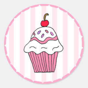 Pegatina Redonda Cupcake de cumpleaños rosado lindo