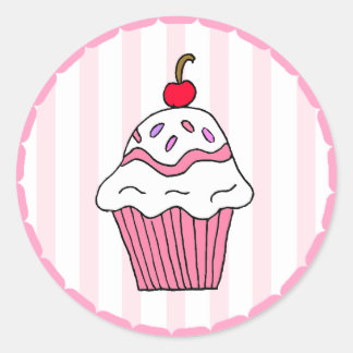 Pegatina Redonda Cupcake de cumpleaños rosado lindo