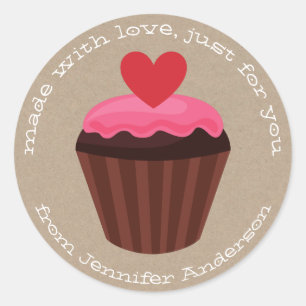 Pegatina Redonda Cupcake de Día de San Valentín Dulce Regalo Rosa R