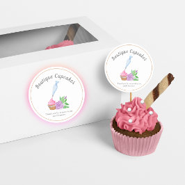 Pegatina Redonda Cupcake de Glaseado de Acuarela Gracias por el Apo