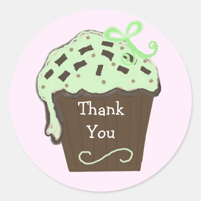 Pegatina Redonda Cupcake de Menta Gracias (Anverso)