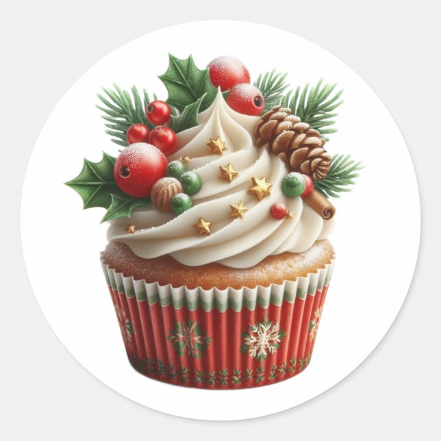 Pegatina Redonda Cupcake de Navidad Fiestas  (Anverso)