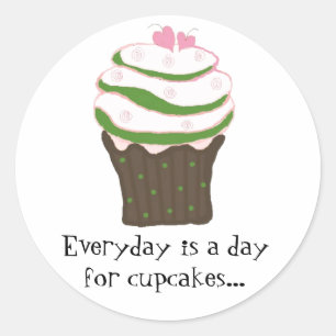 Pegatina Redonda Cupcake glaseado con dicho adorable