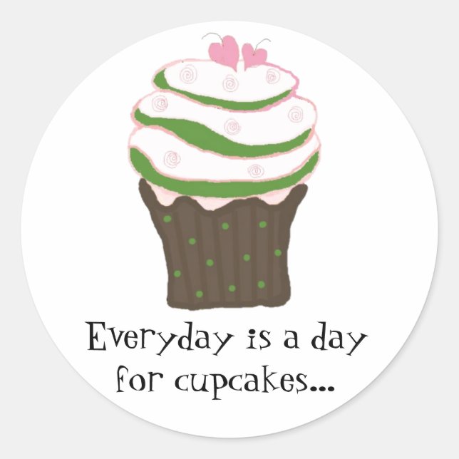 Pegatina Redonda Cupcake glaseado con dicho adorable (Anverso)