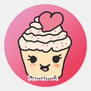 Pegatina Redonda Cupcake Minimalista Adorable con un Corazón   Amor