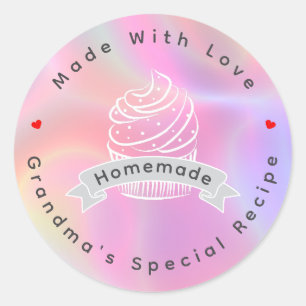 Pegatina Redonda Cupcake Personalizado Casero Hecho Con Amor