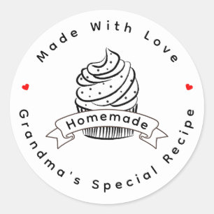 Pegatina Redonda Cupcake Personalizado Hecho a Mano Con Amor
