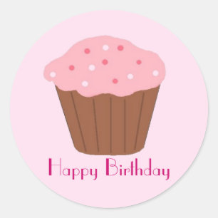 Pegatina Redonda Cupcake rociado de rosa