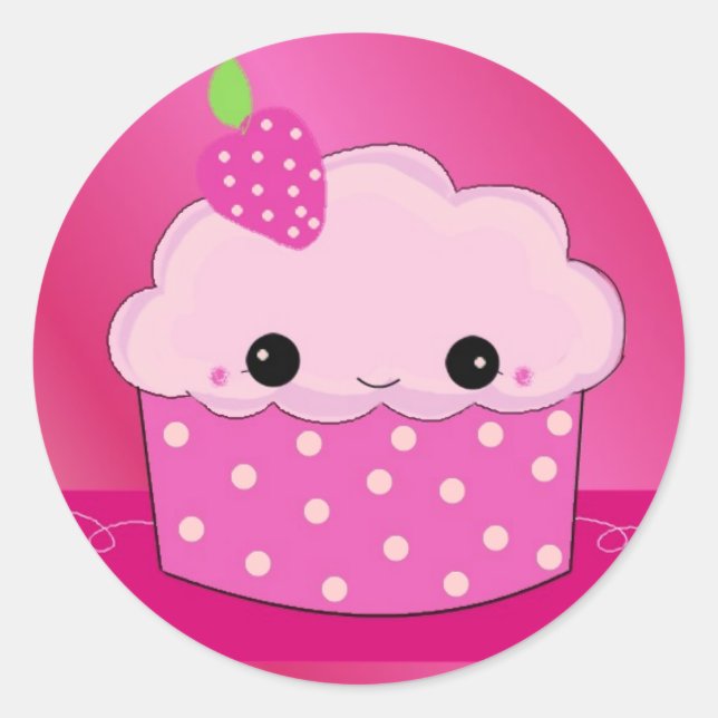 Pegatina Redonda Cupcake Rosa (Anverso)