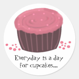 Pegatina Redonda Cupcake Rosa con Dicho Adorable