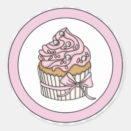 Pegatina Redonda Cupcake rosa con sprinkles plateados