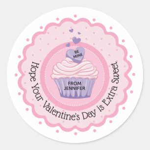 Pegatina Redonda Cupcake Rosa Día de San Valentín