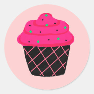 Pegatina Redonda Cupcake Rosa Neon