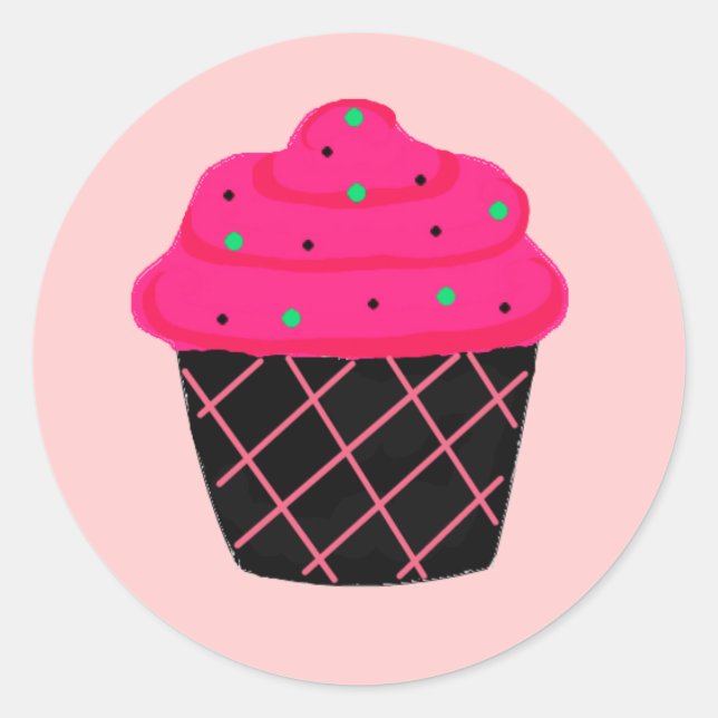 Pegatina Redonda Cupcake Rosa Neon (Anverso)