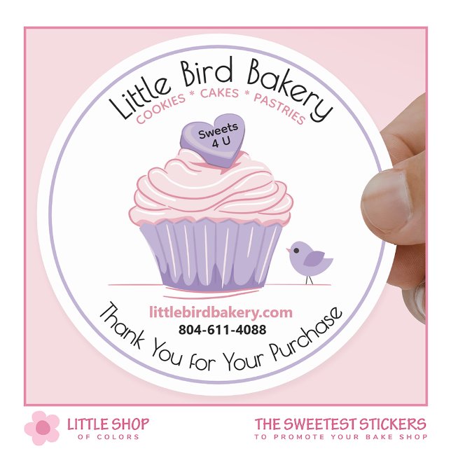Pegatina Redonda Cupcake Rosa Personalizable Panadería Gracias (Subido por el creador)