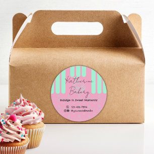Pegatina Redonda Cupcake Strips Pink Mint Bakery Business