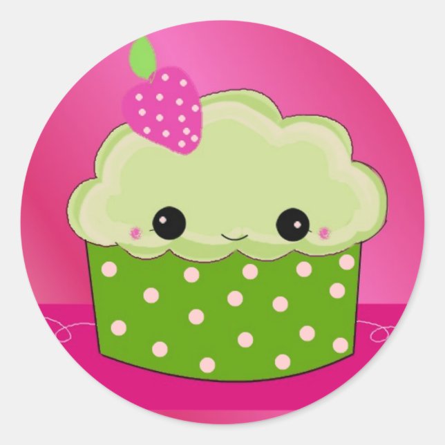 Pegatina Redonda Cupcake Verde (Anverso)