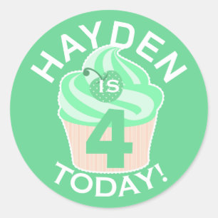 Pegatina Redonda Cupcake Verde Personalizado Cumpleaños Cuarto o Cu