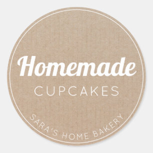 Pegatina Redonda Cupcakes Caseros Papel Kraft Vintage Simple