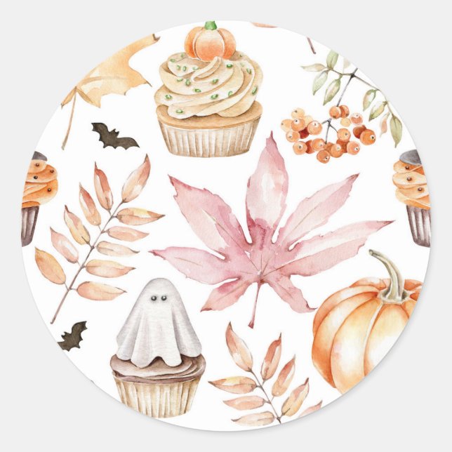 Pegatina Redonda Cupcakes Cupcakes Pattern Halloween (Anverso)