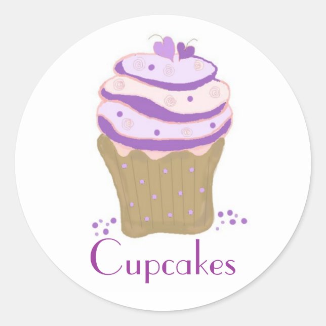 Pegatina Redonda Cupcakes de Remolino Rosa y Morado (Anverso)