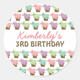 Pegatina Redonda Cupcakes Dulces Mariposas Cumpleaños Niña Capricho