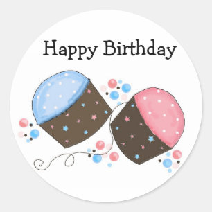 Pegatina Redonda Cupcakes Escarchados para tu Cumpleaños