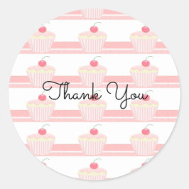 Pegatina Redonda Cupcakes Rosados Glaseados Gracias