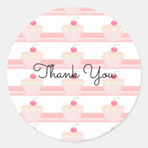 Pegatina Redonda Cupcakes Rosados Glaseados Gracias
