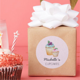 Pegatina Redonda Cupcakes Y Frutas Acuarela