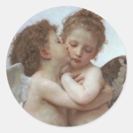 Pegatina Redonda Cupid and Psyche as children - William Bouguereau