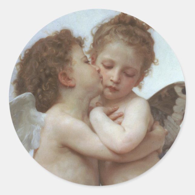 Pegatina Redonda Cupid and Psyche as children - William Bouguereau (Anverso)