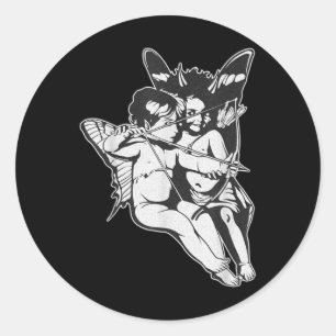 Pegatina Redonda Cupid Blackwork Tattoo Flash