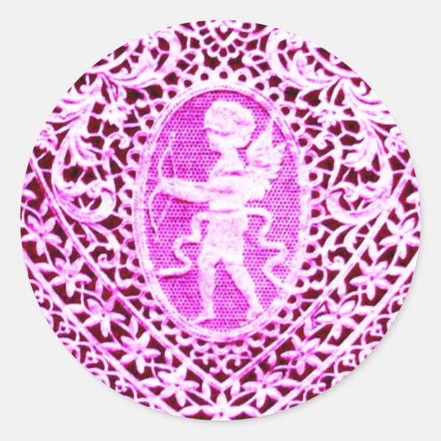 Pegatina Redonda CUPID LACE HEARTdetalle .rosa (Anverso)