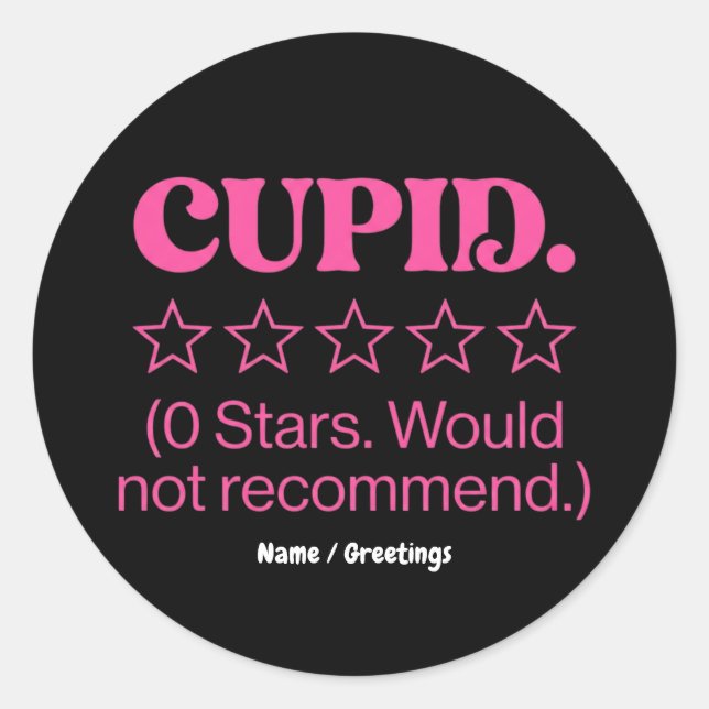 Pegatina Redonda Cupid Review 0 Stars Would Not Recommend Funny  (Anverso)