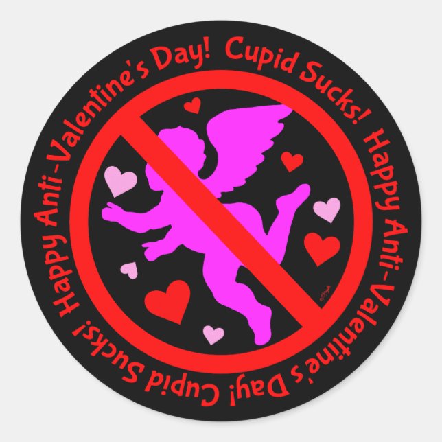 Pegatina Redonda Cupid sacude feliz día anti San Valentín (Anverso)