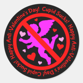 Pegatina Redonda Cupid sacude feliz día anti San Valentín