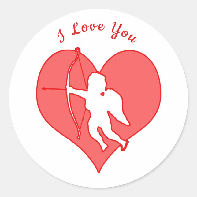 Pegatina Redonda Cupido Amor Día de San Valentín  (Anverso)