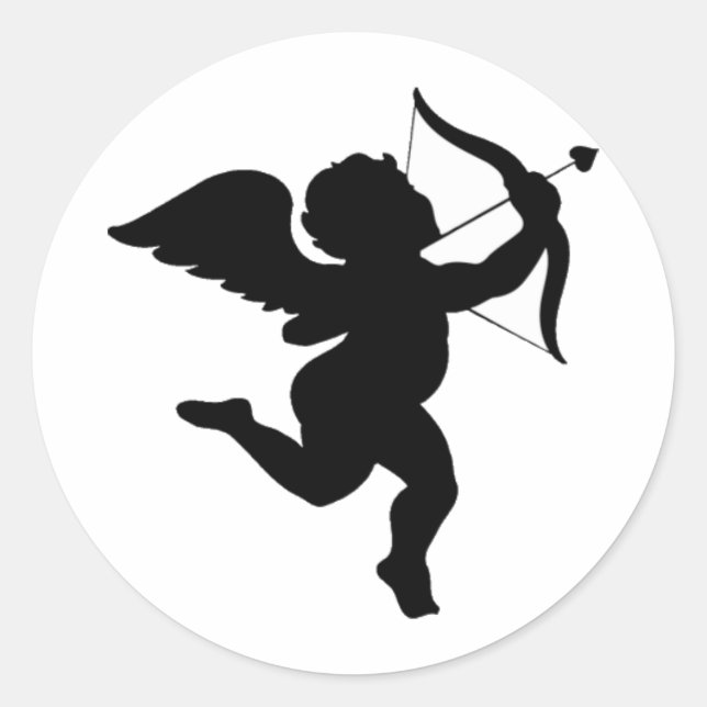 Pegatina Redonda ¡Cupido diseño de silueta! (Anverso)