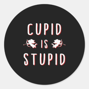 Pegatina Redonda Cupido Es Estúpido Divertido Día de San Valentín
