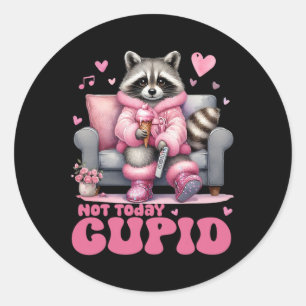 Pegatina Redonda Cúpido Mapache No Hoy San Valentín Retro