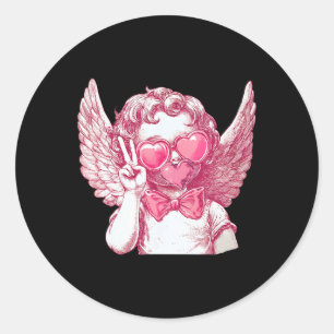 Pegatina Redonda Cupido Soplando Burbujas Corazón Solteros San Vale