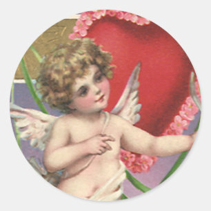 Pegatina Redonda Cupido vintage victoriano del día de San Valentín