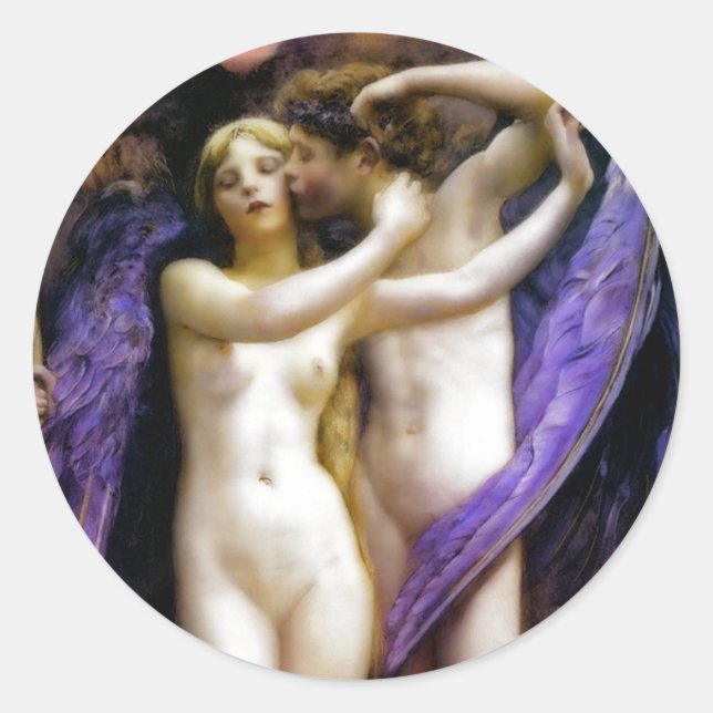 Pegatina Redonda Cupido y psique (Anverso)