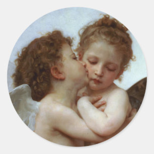 Pegatina Redonda Cupido y psiquis como niños