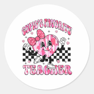 Pegatina Redonda Cupidos Maestra Favorita Cute Corazón Bow Valentin