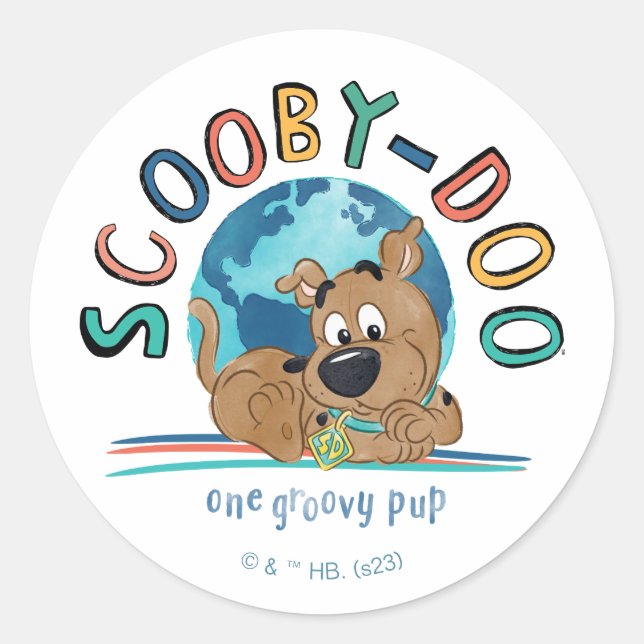 Pegatina Redonda Cuppy Scooby-Doo "One Groovy Pup" (Anverso)
