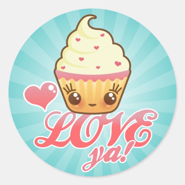Pegatina Redonda CuppyCakes Love Ya! Pegatinas (Anverso)