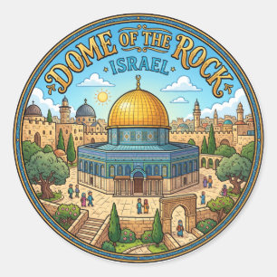 Pegatina Redonda Cúpula de la Roca Jerusalén Israel